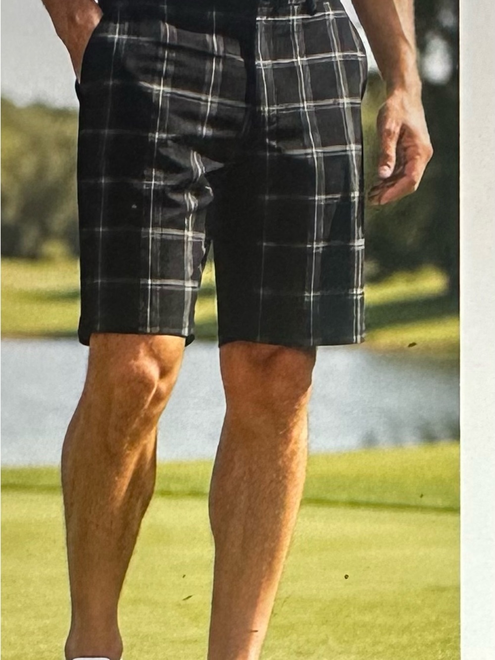 Greg Norman Collection Black Plaid Flat-Front Golf Shorts